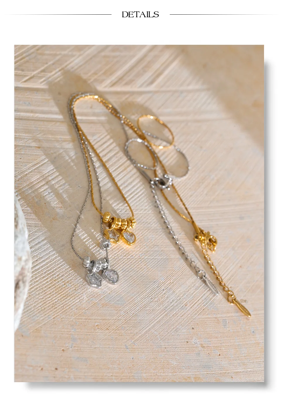 Yhpup Edelstahl-Halskette mit Zirkon-Stern- und Herz-Anhänger, Hypoallergen, PVD-beschichtet, beliebter, zarter, attraktiver Schmuck – Detail 10
