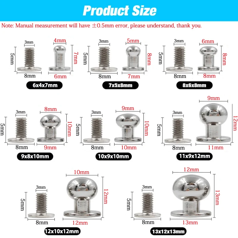 10-25sets Round Head Ball Post Studs Brass Buttons Screwback Nail Rivets Leather Bag Craft Hardware DIY Accessories Buckles