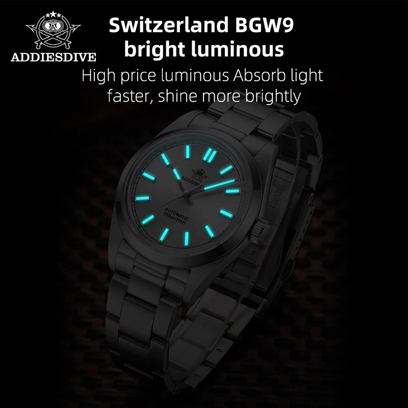 ADDIESDIVE Top Brand Men Watches PT5000 Automatic Sapphire Crystal  100mm Waterproof BGW9 Super Luminous Mechanical Watch Reloj