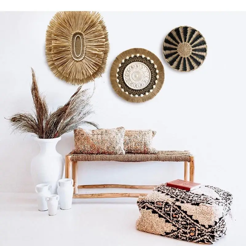 Simplicity Straw Weaving Crafts Wall Hang Ornaments Aesthetic Room Decor Living Corridor Wall-mounted Hanging Pictures