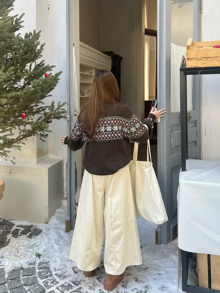 

High Waist Wide Leg Corduroy Pants Women's Autumn Winter Loose Casual Straight Cut Trousers Comfortable Nine Points Pants