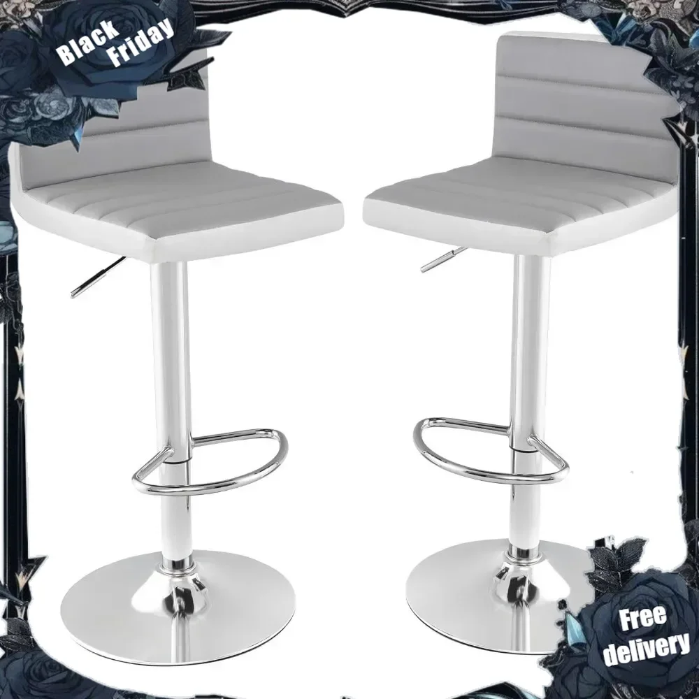 Adjustable Bar Stools, Modern Swivel PU Leather Bar Chairs with Back, Footrest, Counter Height Upholstered