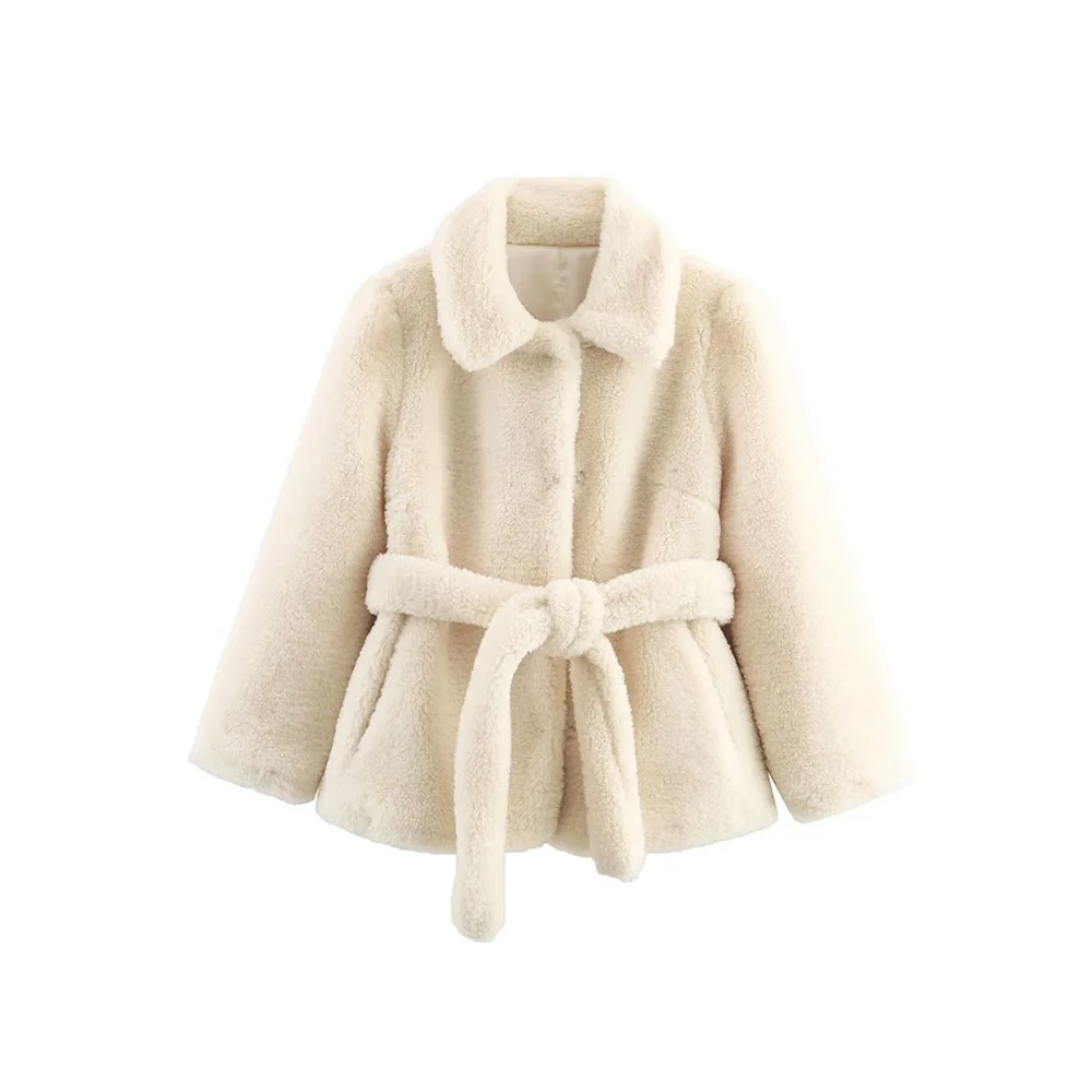 

Autumn new women's clothing fashion temperament with belt and faux fur effect coat jacket