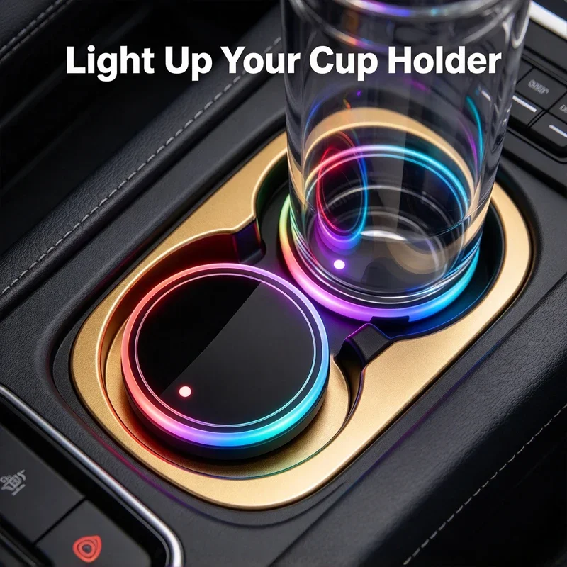 Car LED luminous water cup mat, colorful water cup mat, car atmosphere light, USB charging anti slip cup mat