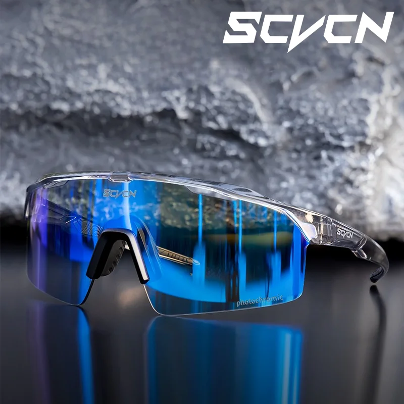 

SCVCN Blue Photochromic Cycling Sunglasses for Men Blue Photochromism Glasses Cycl Mountain New Bicycle Goggles Eyewear Sports