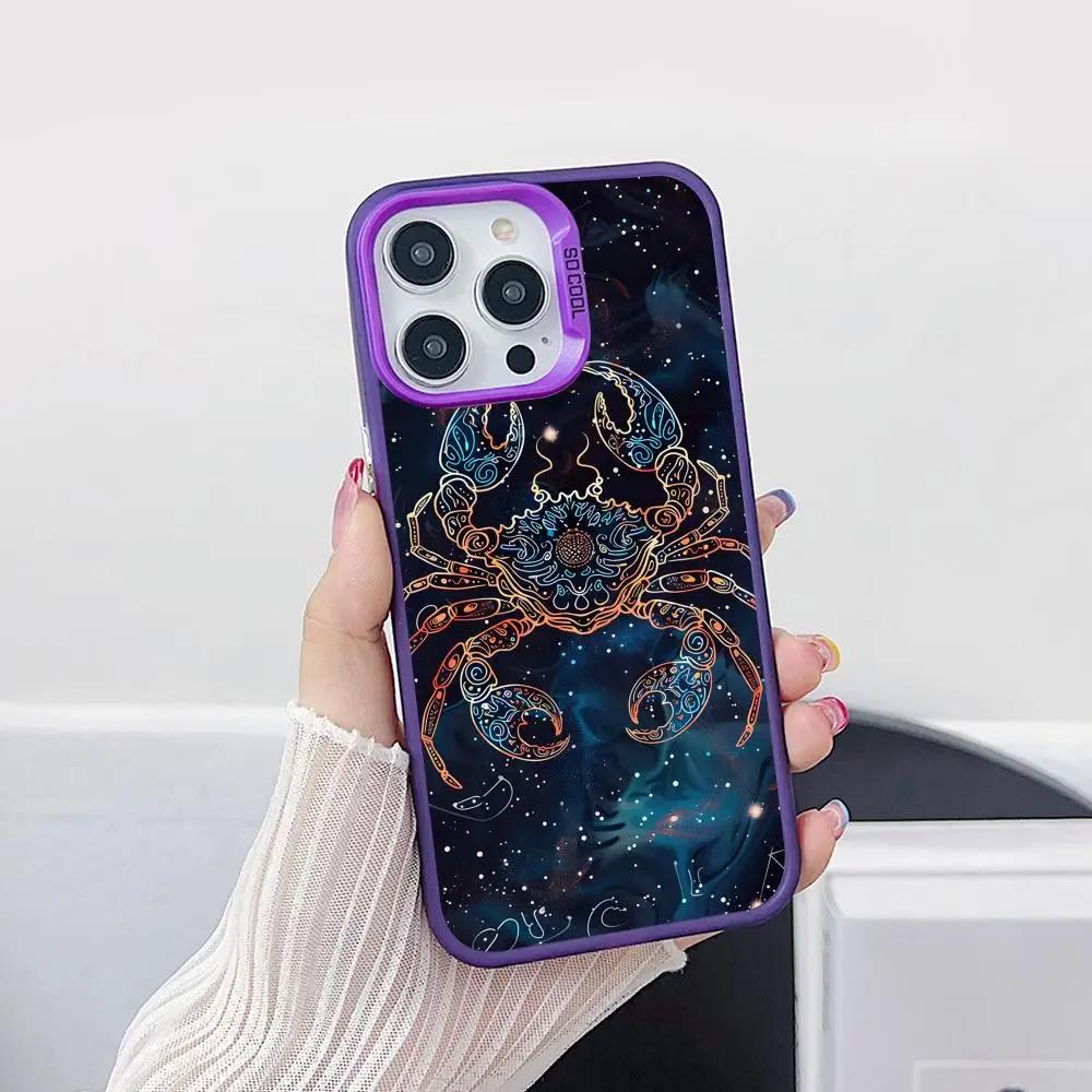 

Чехол для мобильного телефона с изображением знака зодиака для iPhone 17, 16, 15, 14, 13, 12, 11 X XR XS 8 7 Pro Max Plus, полупрозрачный фиолетовый чехол, красивый