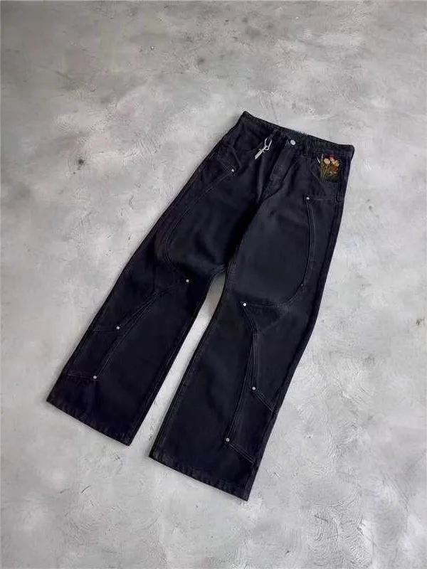 

Black Straight Leg Jeans Washed Casual Pants American High Street Style Y2K Bomber Casual Wear Breathable Comfortable Fit