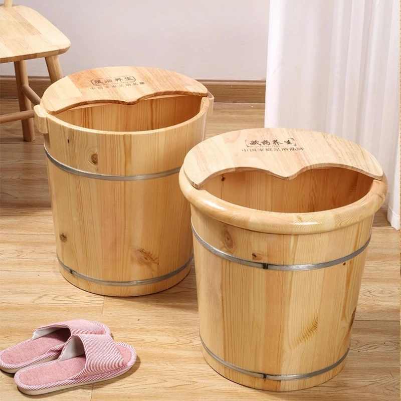 

Pinewood Deep Soaking Foot Bath Tub Natural Wood Basin with Heat Retention Home Spa Pedicure Bucket Herbal Aromatherapy Soak Tub