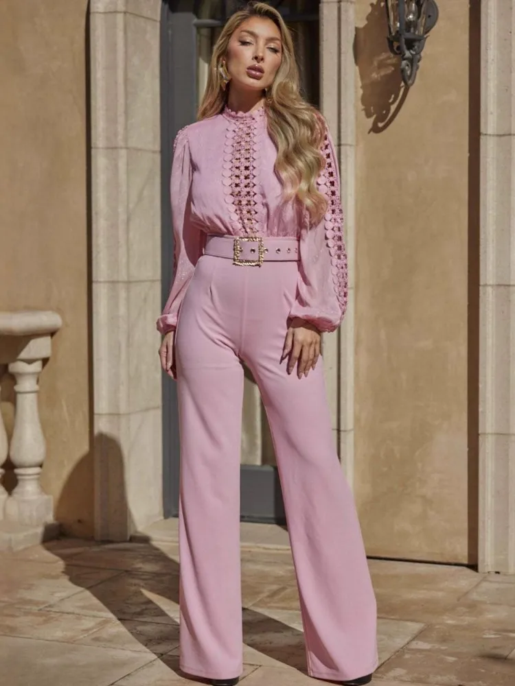 

Women Jumpsuits For Autumn Winter Long Sleeve Bandage Loose Fashion Streetwear Overalls Wide Leg Pants Trousers 2025