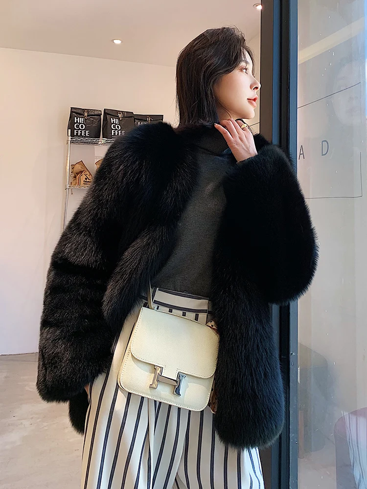 2023 Real Natural Fox Fur Thick Coat Top High Quality Genuine Fur For Women Winter Luxury Female Warm Jackets Long Sleeves