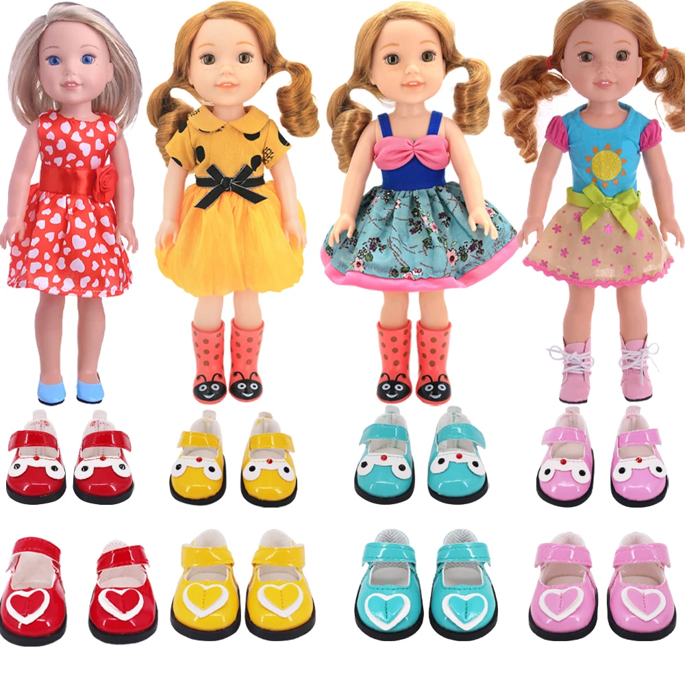 Doll Clothes Skirt&Shoe Baby Handmade Dress For 14Inch Wellie Wisher Muticolor Daily Casual Wear Accessories Our Generation Gift