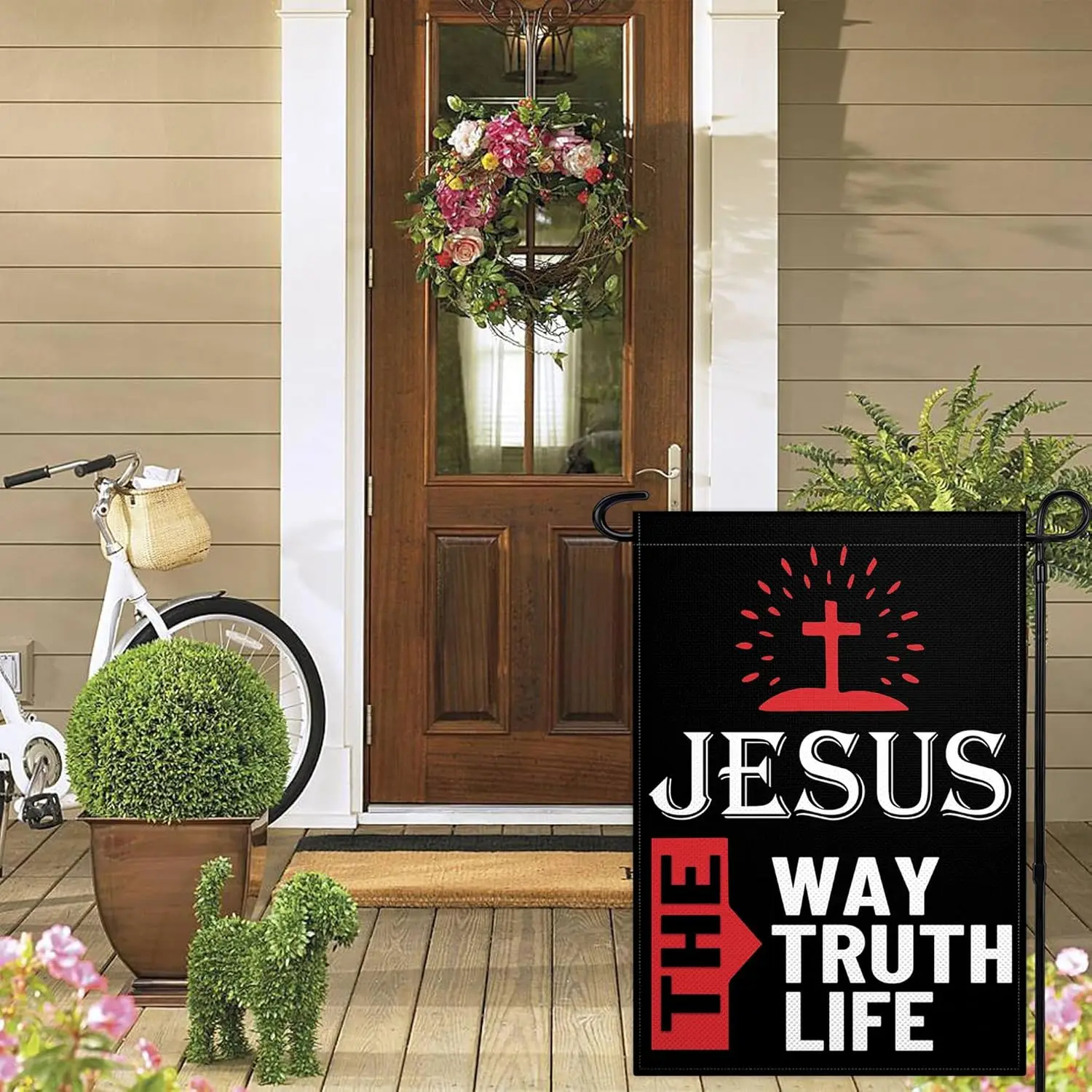 Jesus The Way Truth Life Garden Flag 12x18 Inch Double-Sided Faith Over Fear Flag Suitable for Outside House Indoor Yard Outdoor