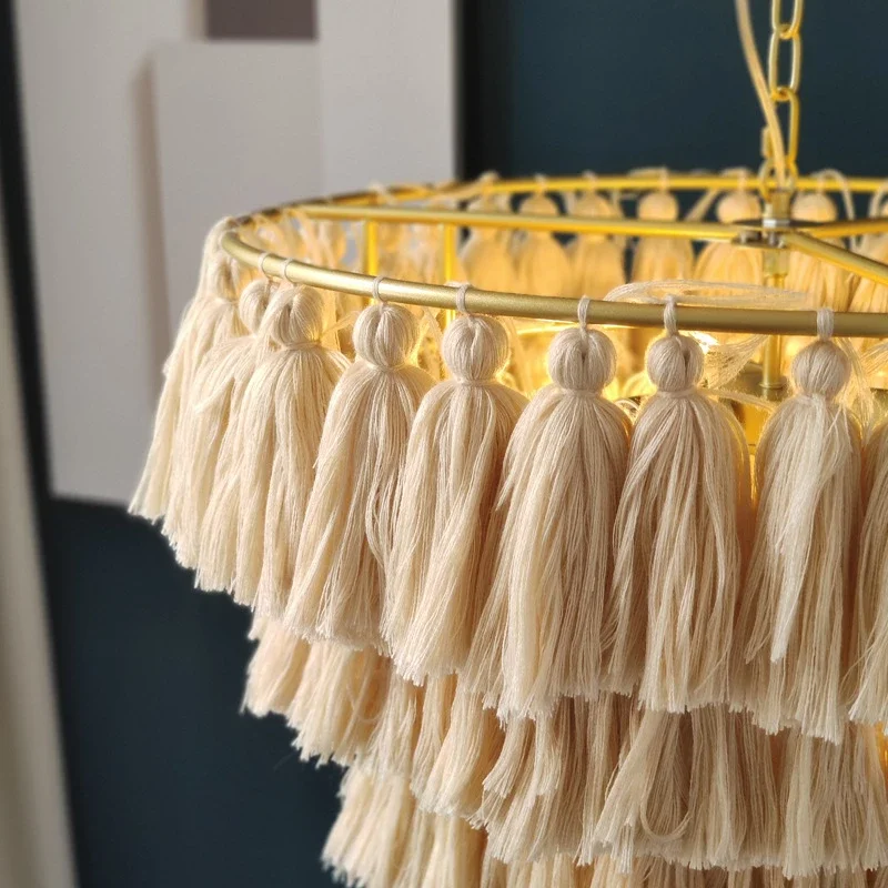 Modern Caramel Pink Tassel Ceiling Chandelier For Bar Hotel Bedroom Restaurant Light Yellow Blue Led Lamp