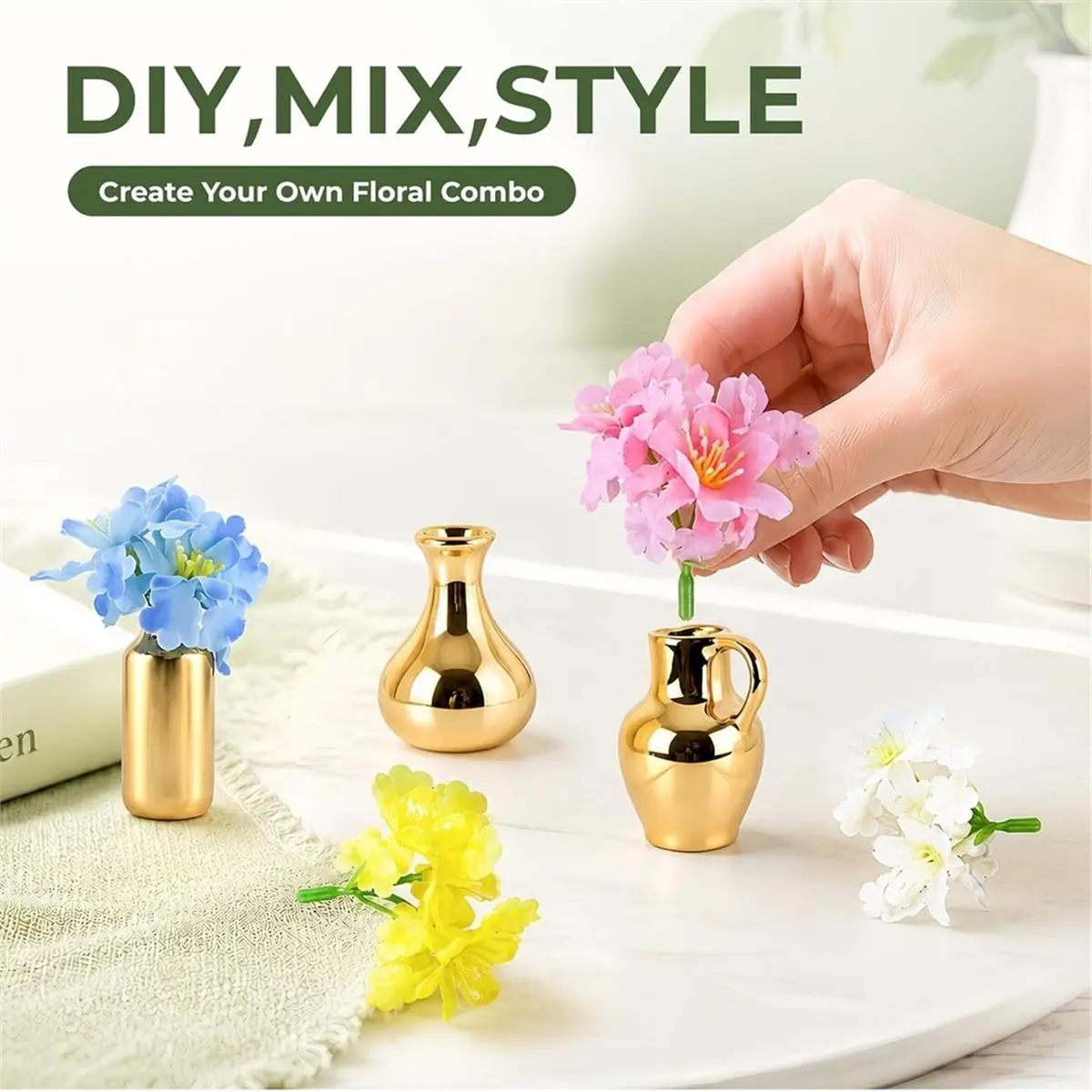 8Pcs Ceramic Vase Magnets with Artificial Flowers, Embedded Strong Magnets for Secure Hold on Fridge, Lockers, Offices.
