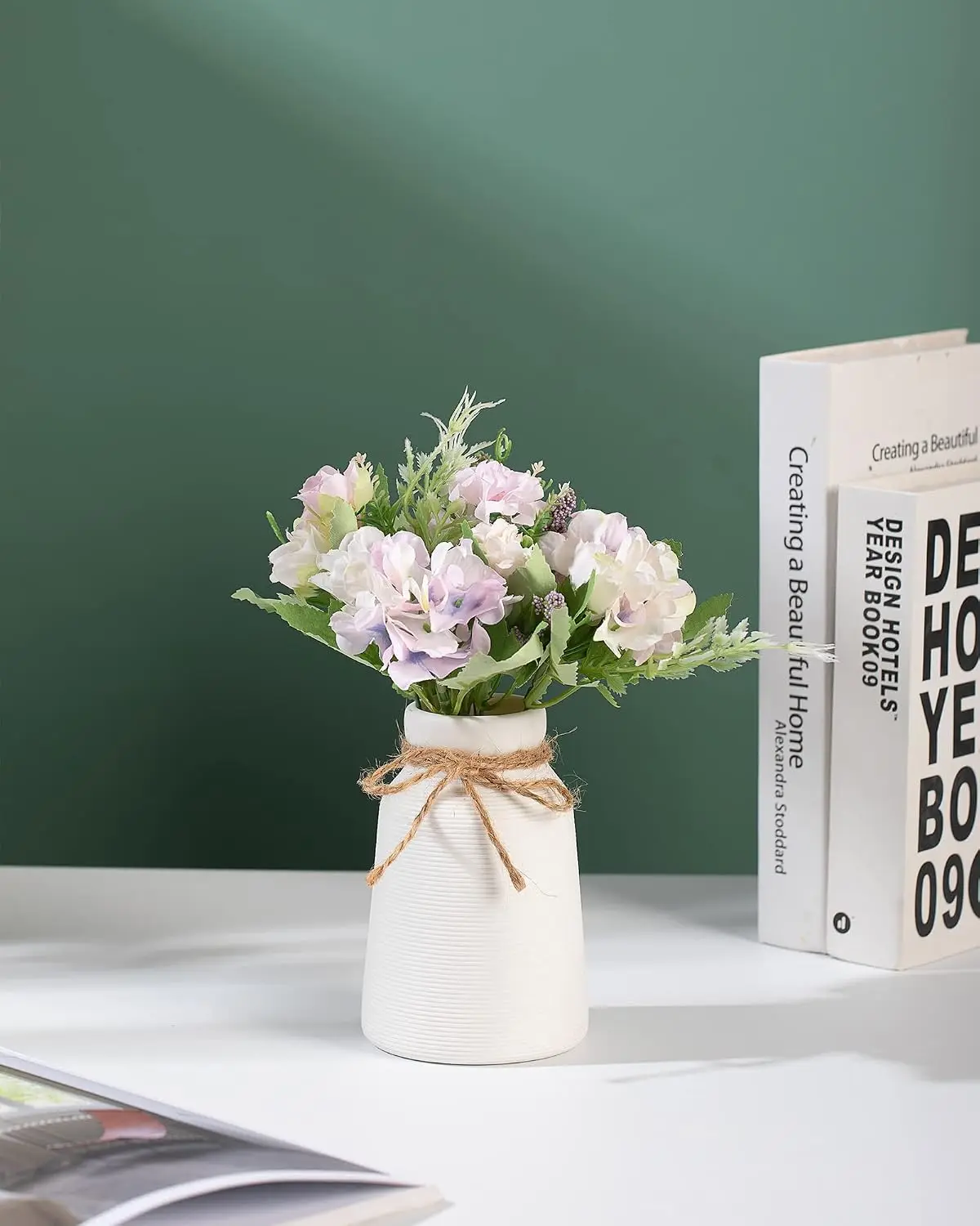 White Ceramic Flower Vase Small Decorative Shelf Table Centerpiece Bookshelf Mantle Office Farmhouse Décor, Customized