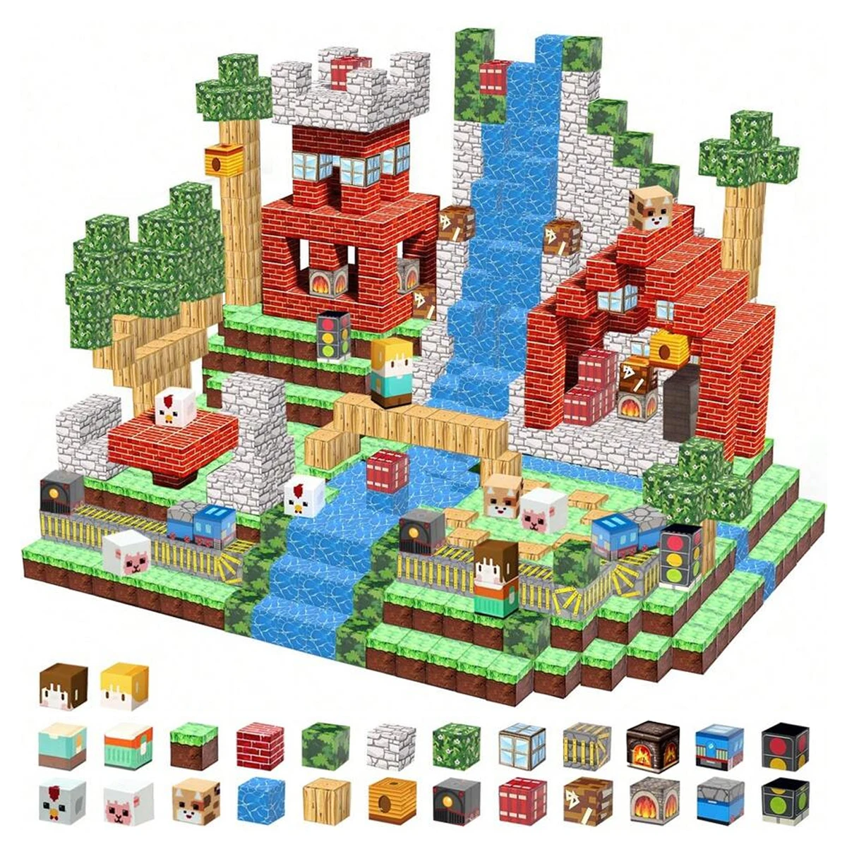 Bloques de Construcción Magnéticos, Juguete de Apilamiento, Mundo de Minas, Set Arquitectónico STEM, Modelo DIY, Regalos Educativos para Niños y Niñas