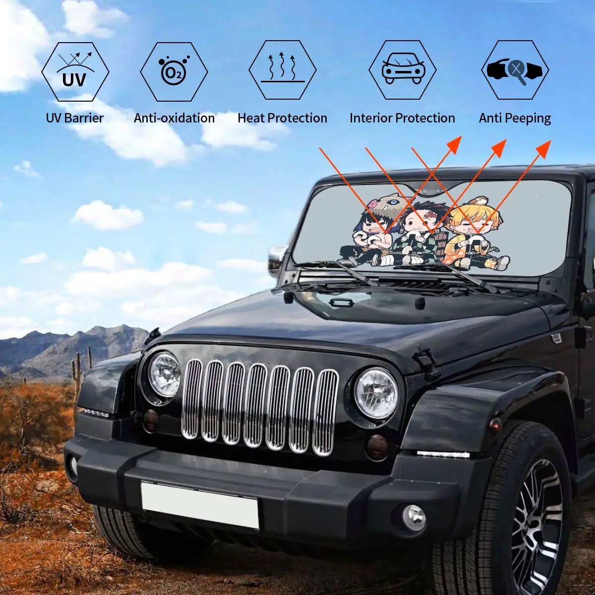 شيطان القاتل لطيف الكرتون مضحك ظلة الزجاج الأمامي 76x140 سنتيمتر Kimetsu No Yaiba أنيمي رقائق الشمس قناع UV حامي