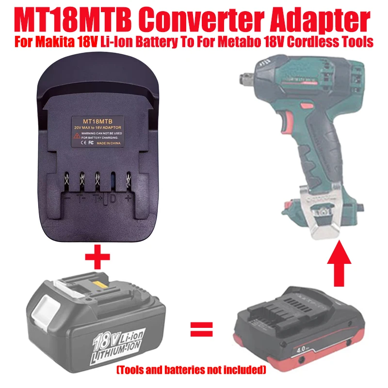

ALASICKA Battery Adapter Converter MT18MTB for Makita 18V Lithium-ion Battery Convert To Work for Metabo 18V Cordless Power Tool