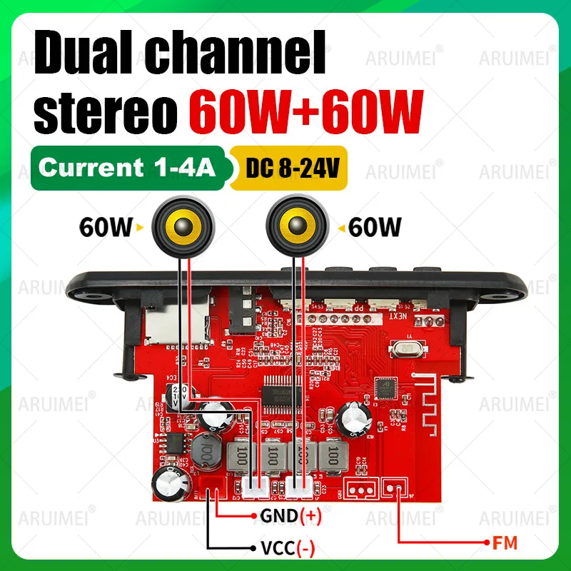 120W Amplifier DC 8-24V MP3/WAV Decoder Board Bluetooth 5.0 USB/TF/FM Car Audio System with Call Recording & Remote Control