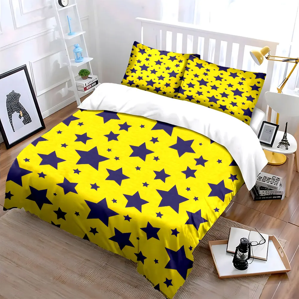 Purple stars on yellow background Duvet Cover Set Digital Print Colorful Polyester Bedding with Zipper Closur for kids gifts