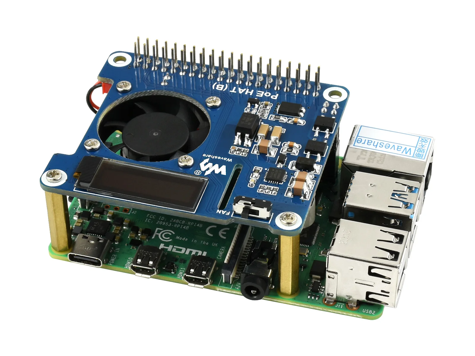 قبعة Waveshare Power Over Ethernet (النوع B) لـ Raspberry Pi 3B+/4B، 802.3af مطلوب معدات مصادر الطاقة، قبعة POE