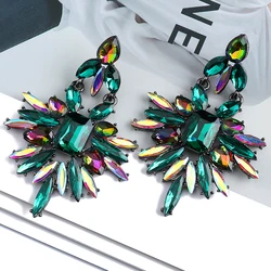 Vintage Fashion Geometric Chandelier Crystal Big Dangle Earrings For Women Trend Luxury Design Bridal Statement Antique Jewelry