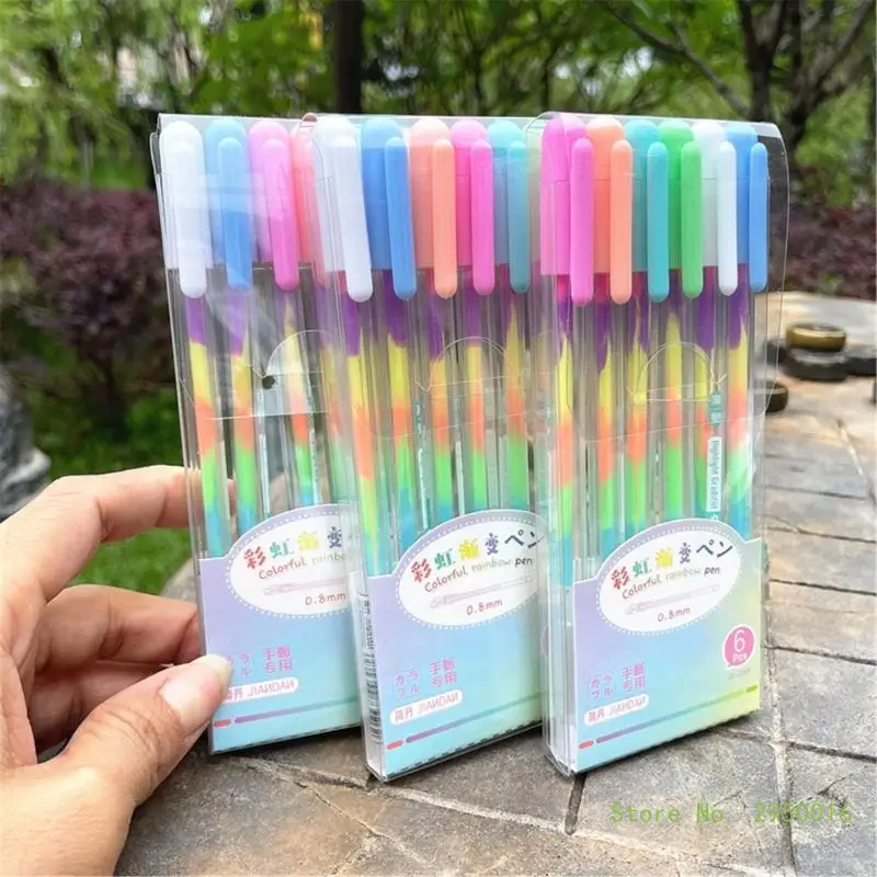 6/12 Pcs Neons Gel Pen Rainbow Ballpoint Pen Colorful Rainbow Pen Decorative Pen Stationery Supplies for Adult Student