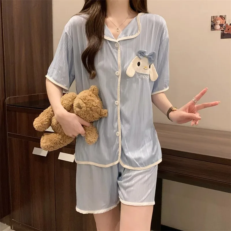 2XL Plus Size Pajamas Set Women Summer Student Loose Loungewear Korean Trend Bear Short Sleeved Shirt and Shorts Two-piece Pj