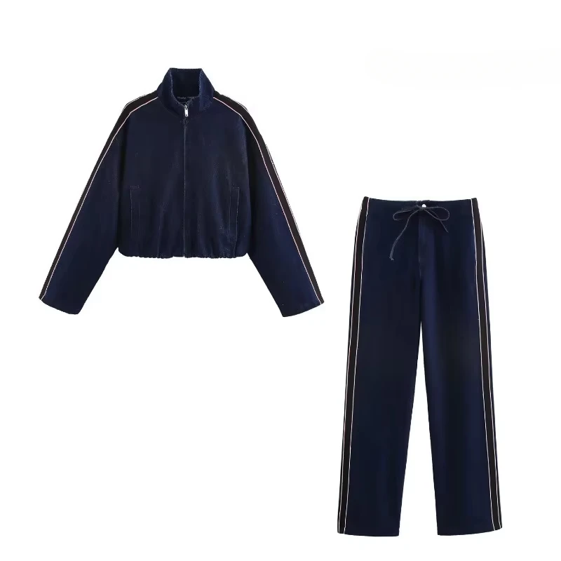 

TRAFZR Women's Set Two Pieces Denim Striped Long Sleeve Sets Women's Autumn Suit Sweat Suit Sets Elegant Casual Women's Set
