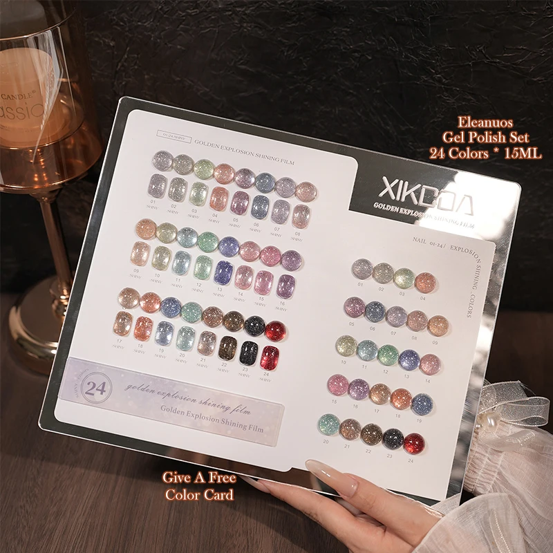 XIKCOA 24 Colors Glitter Gel Nail Polish Set Super Shiny Starry Diamond Gel Varnish Soak Off UV/LED For Salon & DIY Use