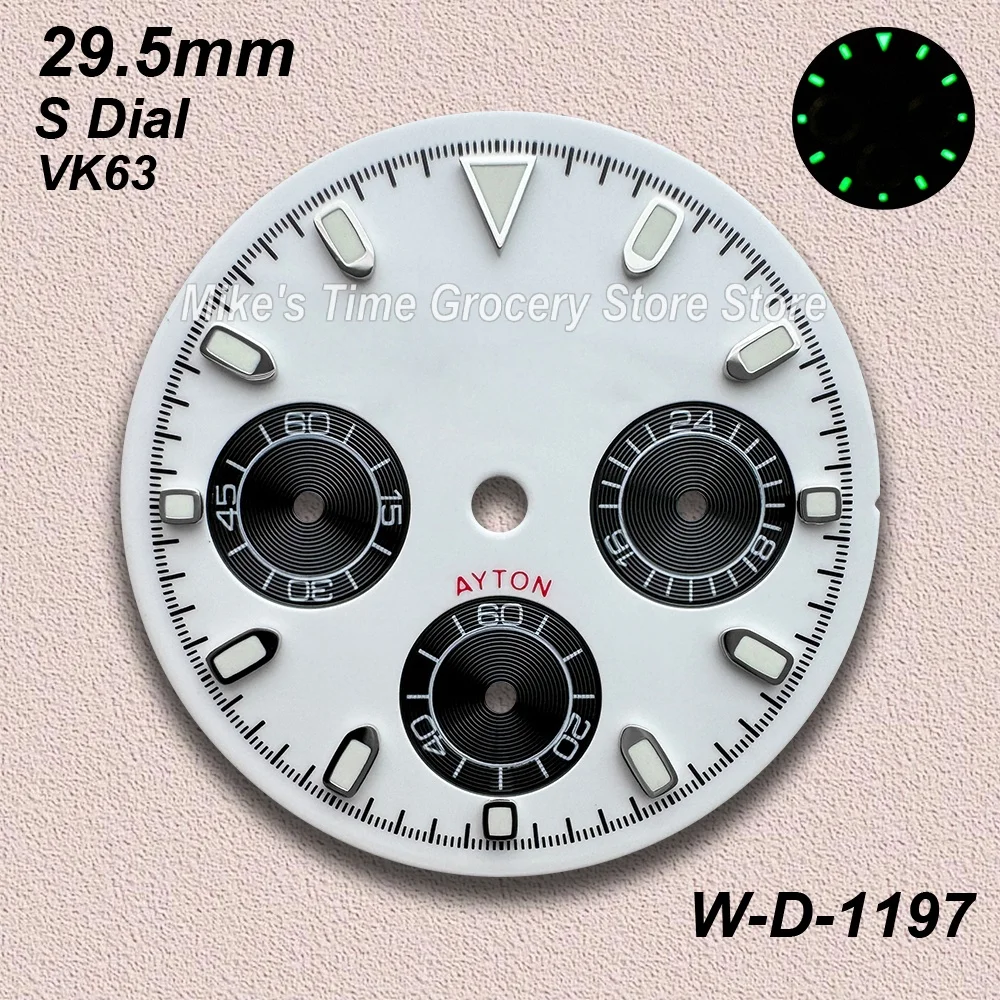 29.5mm panda DTN S Dial Fit VK63 Movement Green Luminous High-Quality Dial Watch Modification Accessories