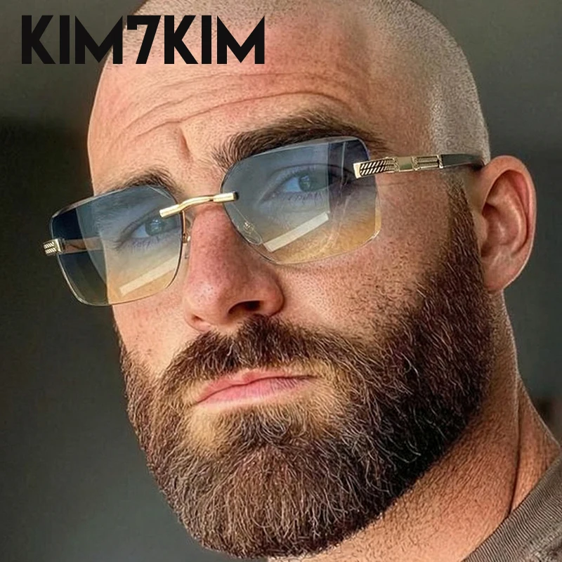 

Punk Photochromic Rimless Sunglasses Men 2026 Luxury Designer Vintage Square Sun Glasses Driving Eyewear Retro Metal Frame Shade
