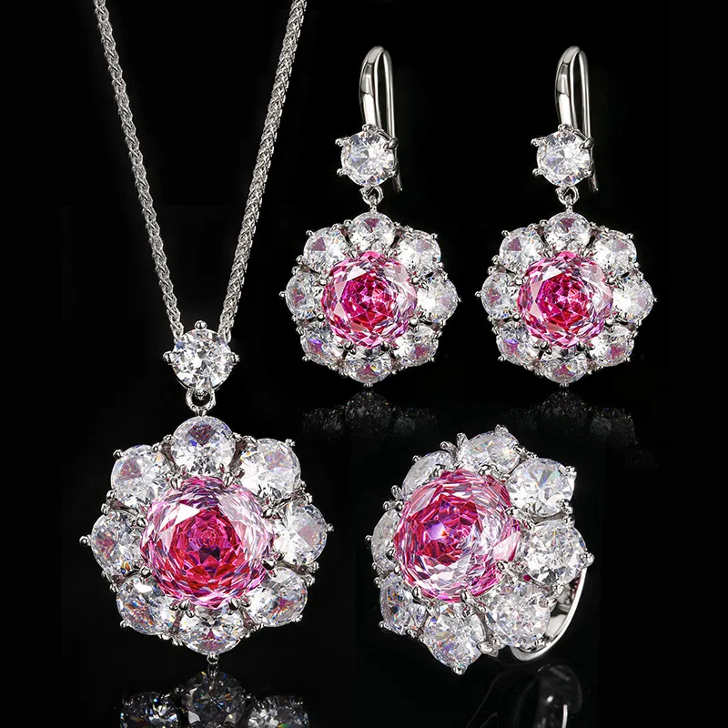 

Hot-selling jewelry with copper base, gold-plated, rose cut, rose red, simple style, round main stone 14-1