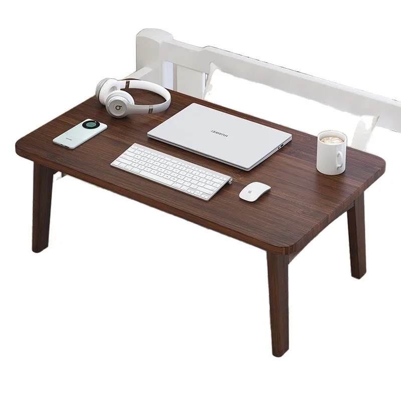 Walnut Low Table, Foldable Tatami Desk for Floor & Bed, Solid Wood Small Table for Eating & Study, Portable Window Tea Table