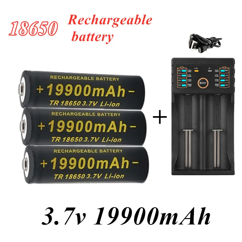 OK New 18650 battery 3.7V 19900mAh rechargeable liion  for Led flashlight    Wholesale +USB charger