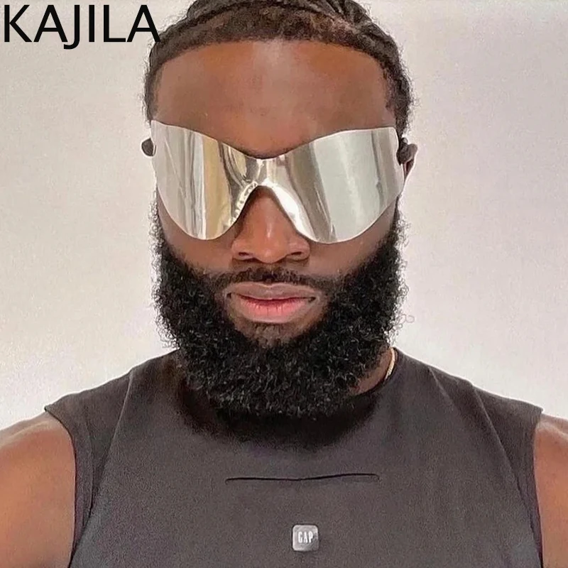 Gafas de sol sin montura para hombre y mujer, lentes de sol deportivas de gran tamaño, estilo Punk, Y2K, de diseñador de marca de lujo, 2024