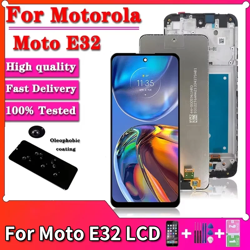 

100% тест для Motorola Moto E32, ЖК-дисплей, сенсорный экран, дигитайзер в сборе для Moto E32, ЖК-дисплей с рамкой