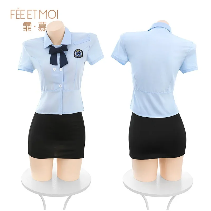 Women Slim Fit Student Cosplay Sexy Schoolgirl JK Uniform Hip Wrap Skirt Hot Secretary Adult Games Student Flirt Sex Uniform Set