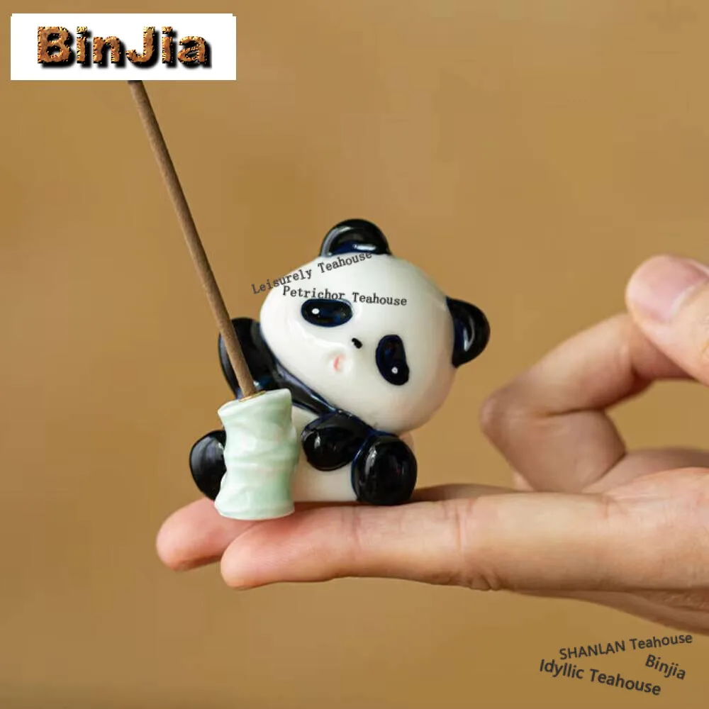 Creative Little Panda Ceramic Incense Burner Chinese Simple Incense Holder Antique Incense Stick Holder Smell Distributor Craft