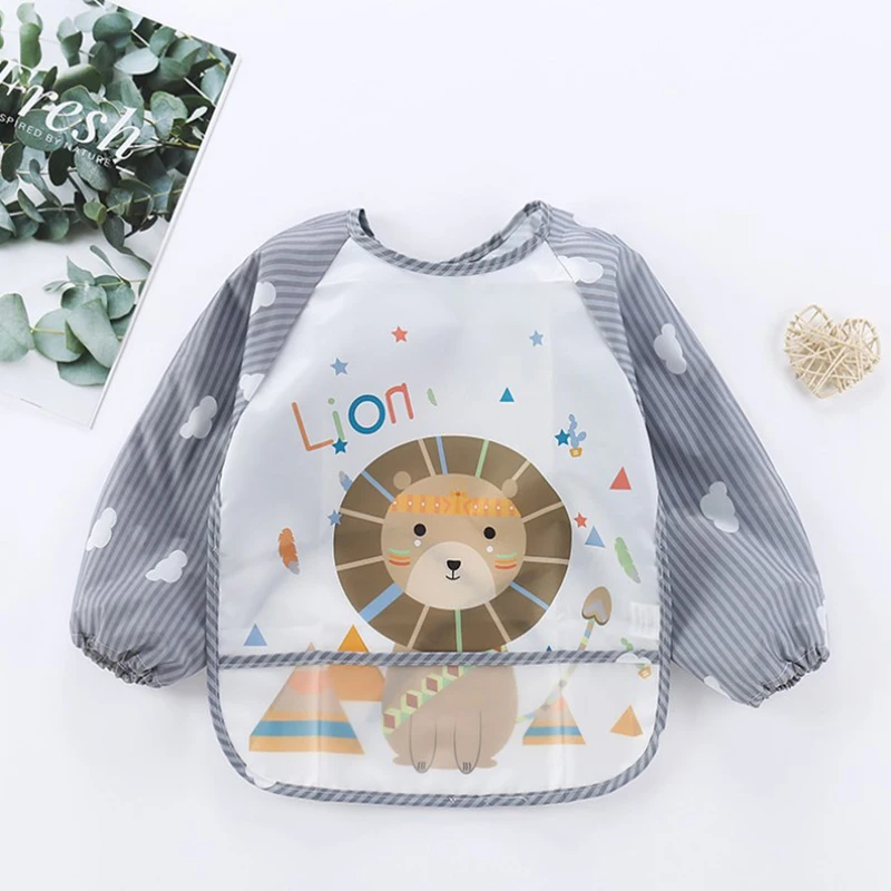 New Baby Kids Toddler Long Sleeve Waterproof Art Smock Feeding Bib Apron Pocket