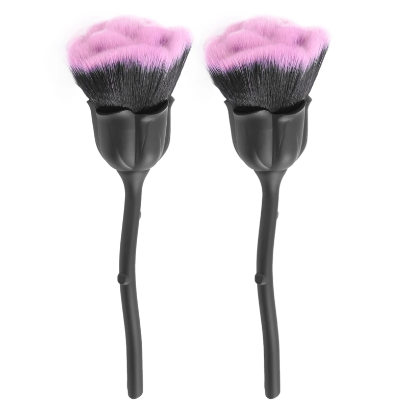 

2X Nail Dust Brush Pink Rose Brush Nail Art Cleaning Brush Blush Powder Brush(Black)