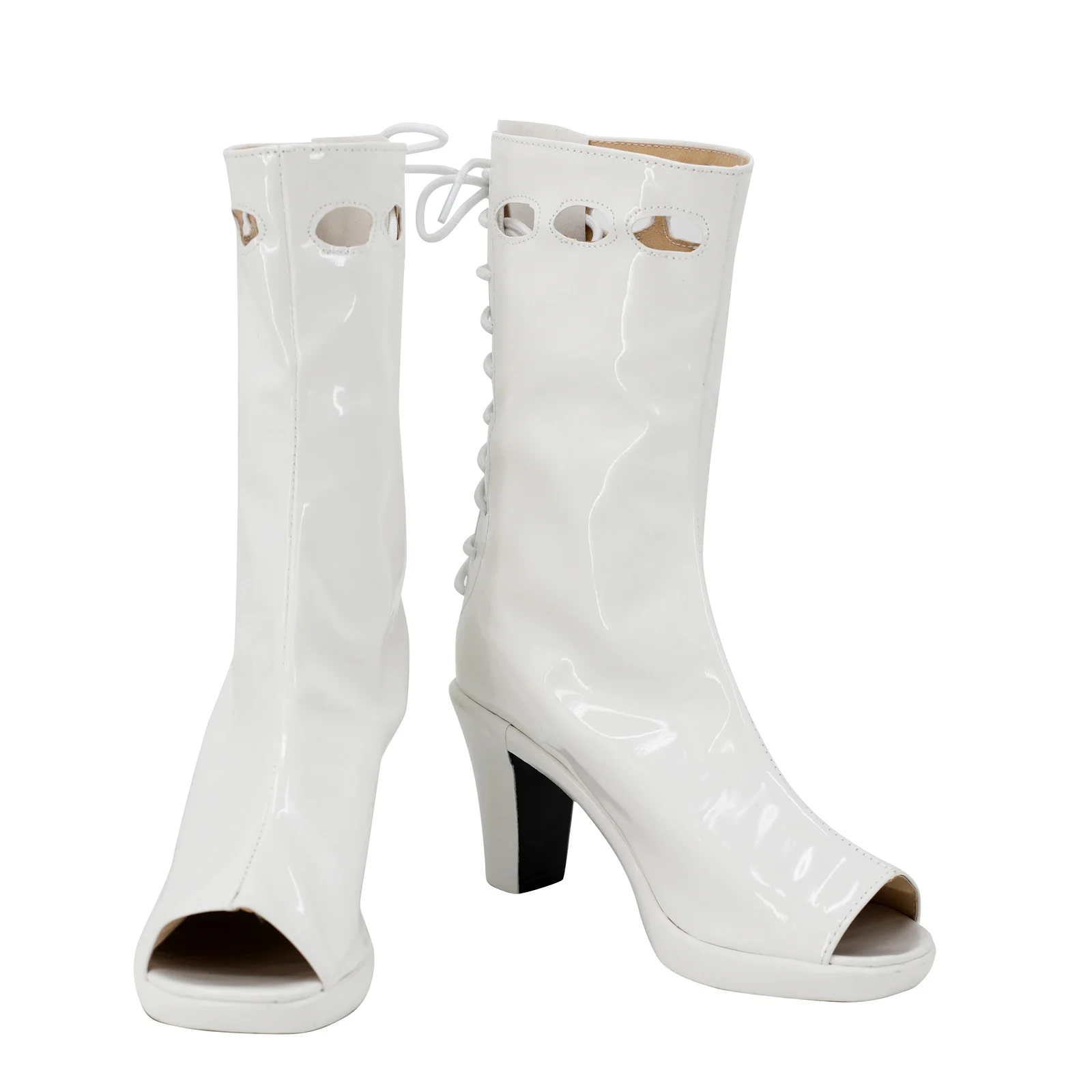 Película Bella Baxter botas de Cosplay zapatos mujeres hombres blanco 5CM zapatos de cuero de tacón alto diseño de correa traje de Halloween Prop