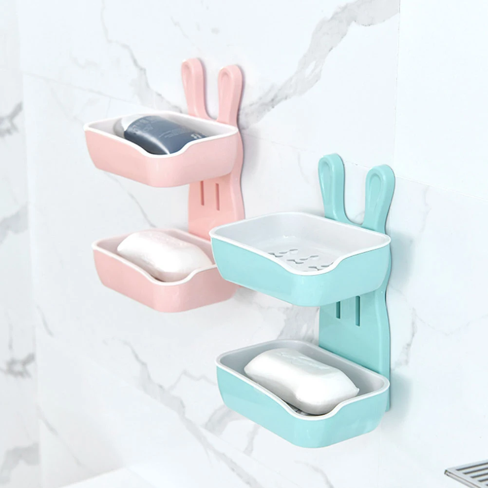 

Double Layer Soap Box Rabbit Shape Non slip Wall Mount Bath Kitchen Storage Container Soap Rack Holder