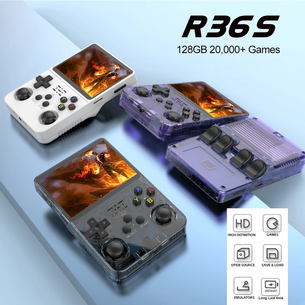 Novo Console de Jogos Portátil Retrô R36S 2026 com Sistema Linux, Tela IPS de 3.5 Polegadas, Player de Vídeo de Bolso Portátil, 128GB, Mais de 20000 Jogos - Presente
