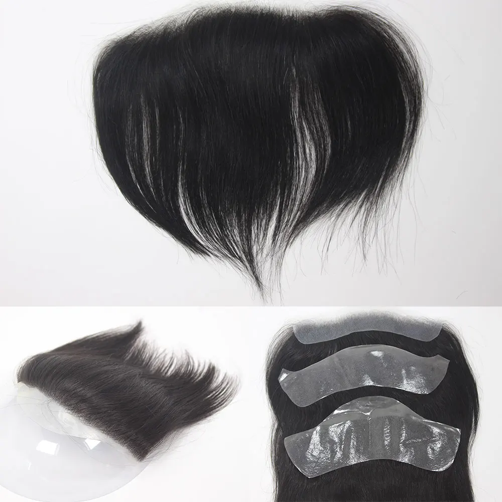 남성 이마 헤어 라인 Toupee 100% 인간의 머리카락 피부 PU 남성과 여성 헤어 피스 후퇴 자연 시스템을위한 정면 헤어 토퍼