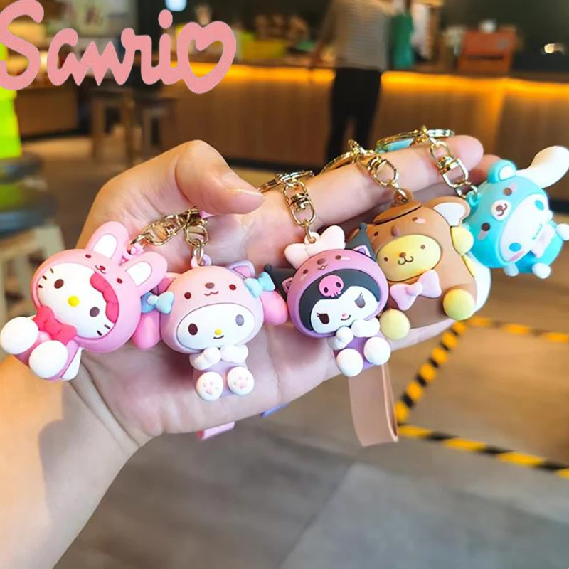 Cute Sanrio Kawaii Hello Kitty Pendant Keychain Melody Kuromi Cinnamoroll Sitting Position Bag Car Ornaments Doll Toy Decoration