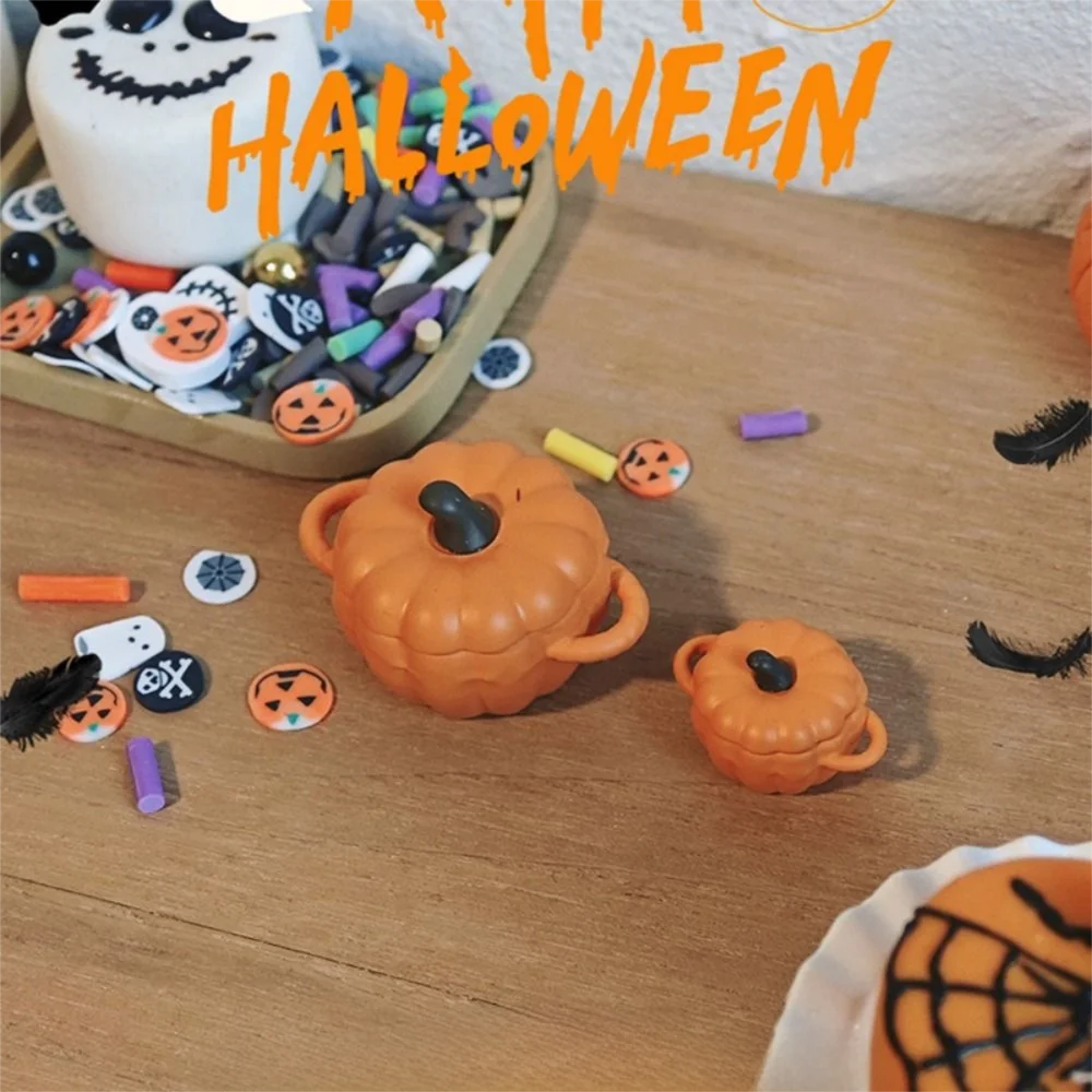 

1/6 1/12 Doll Mini Pumpkin Soup Pot Multicolor Micro Landscape Ornament Dollhouse Halloween Decoration Alloy