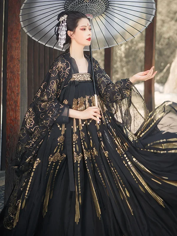 

Modern Hanfu Women Chinese Traditional Dress Kimonos Mujer Ancient Tang Dynasty Set Hanbok Cosplay Retro Suit Black Series