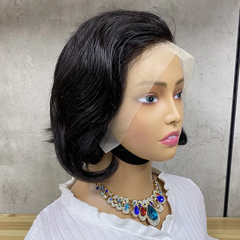 접착제 없는 보브 가발 인모 프리 플러킹 프리 컷 13x4 레이스 클로저 보브 가발 여성용