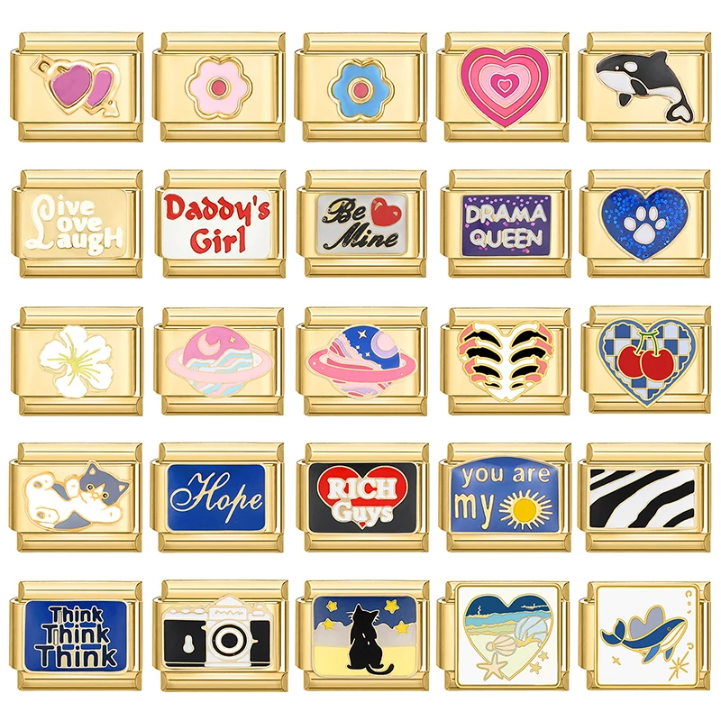 골드 컬러 하트 러브 라이프 불가사리 행운을 유지하십시오 이탈리아 매력 링크 맞는 9mm 스테인레스 스틸 팔찌 여성 DIY 선물 만들기